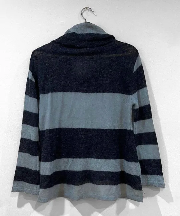 Lulu Rugby Blue Striped Cowl Neck Alpaca Wool Blend Sweater - Image 6
