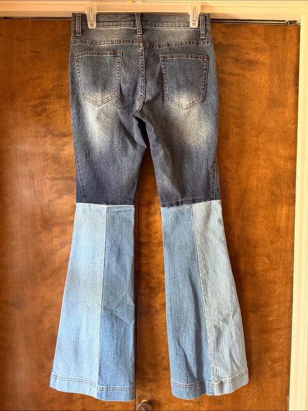 VENUS Patchwork Two Tone Flare Jeans High Rise Wide Leg Denim. Size 6 - Image 6