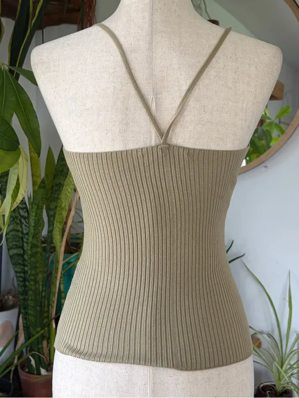 Zara Tan Ribbed Knit High Neck Halter Tank Top Small 90s Minimalist Y2K Cami - Image 4