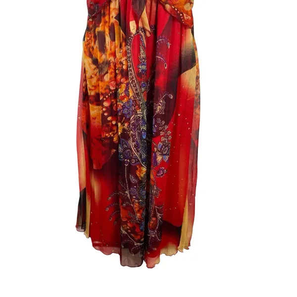 Bohemian Cafe Womens Boho Maxi Dress Paisley Floral Patchwork Beaded Neck M - Image 3