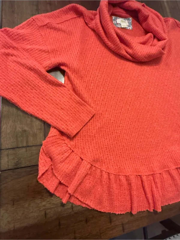 Maeve Anthropologie Addie Ruffled Hacci Pullover Sweater Orange Medium - Image 3