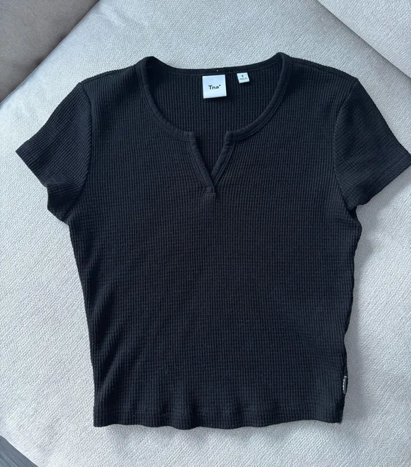 Black Waffle Knit Baby Tee  - Image 2