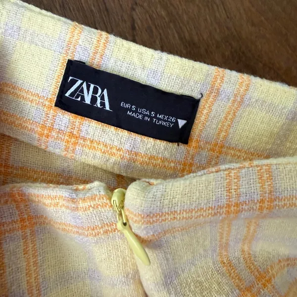 Zara sz S Gingham Yellow Plaid High Rise Split Midi Skirt Retro Mod Bloggers Fav - Image 9