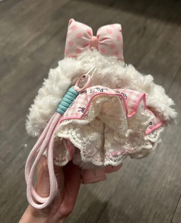 White Plush Bunny Doll with Pink Accents and Crocheted Flower - Image 2