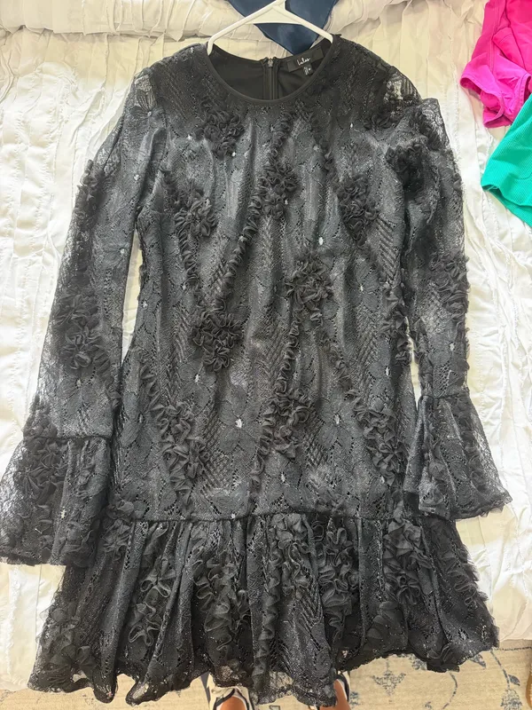 Lulus Black Ruffled Lace Dress - Image 3