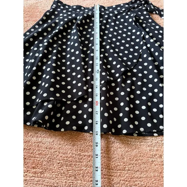 Blue Par Polka Dot Wrap Skater Skirt Black White Retro Pinup M - Image 3