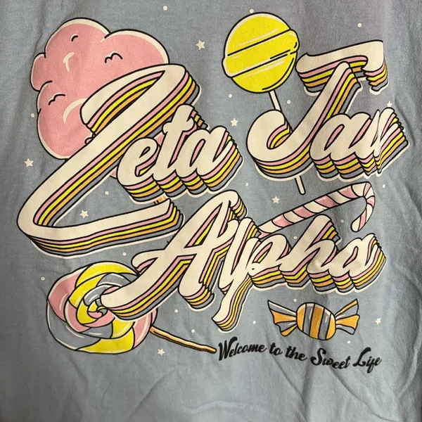 Gildan Zeta Tau Alpha Sorority Welcome to the Sweet Life Blue Tee Size Small - Image 2