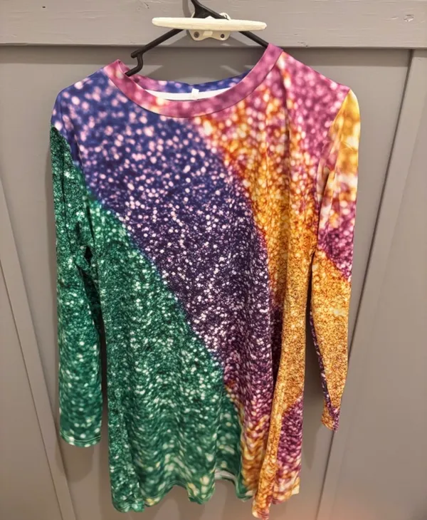 SHEIN Multicolor Glitter-Effect Long Sleeve Dress - Image 2