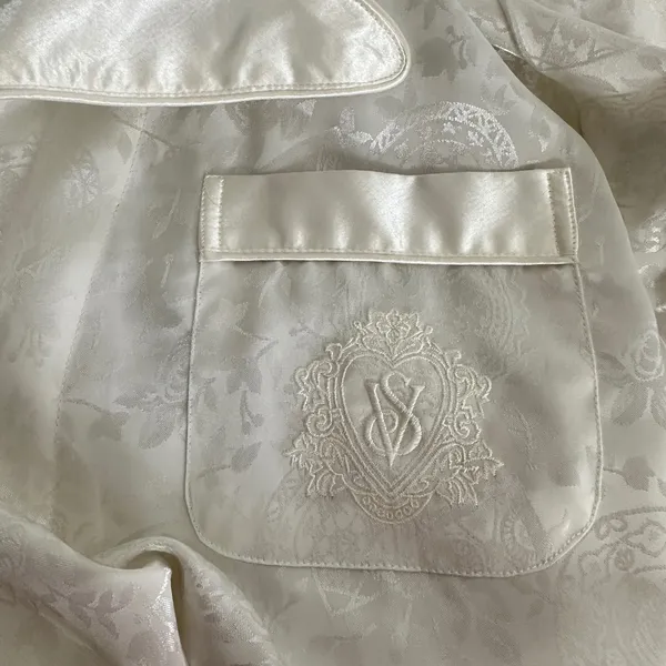 Rare‎ Vintage 90's Victoria's Secret Ivory Floral Satin Long Robe Womens Small - Image 12