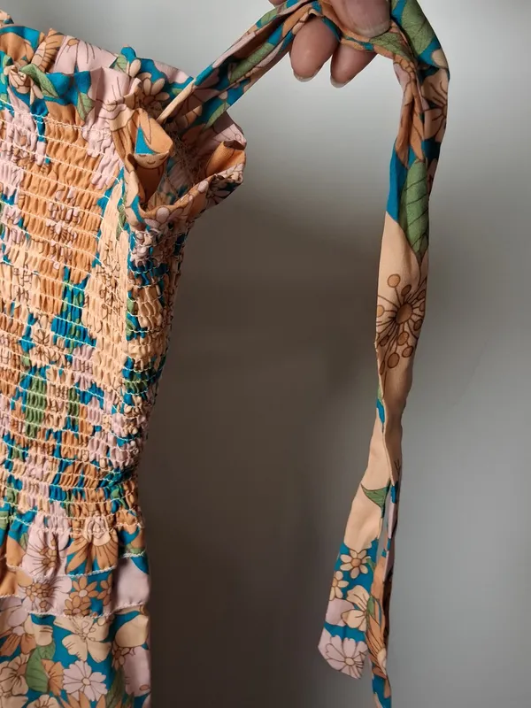 SundayUp Floral Smocked Maxi Dress in Peach & Teal size M fall wedding guest - Image 8