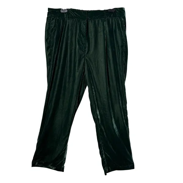 Old Navy Green Velvet Wide Leg Pants Womens L Taylor Trouser Holiday Flare - Image 4
