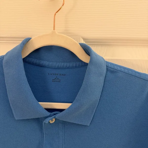 Lands' End Blue Cotton Polo Shirt Large - Image 3