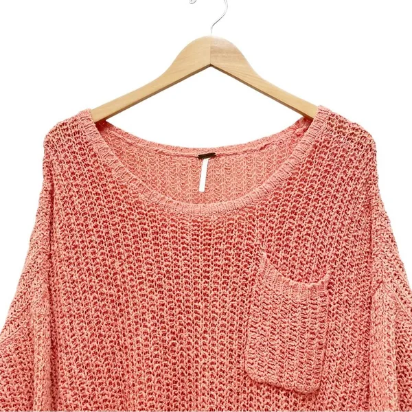 Free People Greenwich Village Sweater Sz M Coral Open Knit Oversized Tunic Boho - Image 4