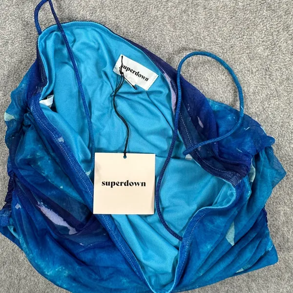 Superdown Lissie Cami Tank Top Size Small Blue Ruched Mesh Spaghetti Strap Fairy - Image 5