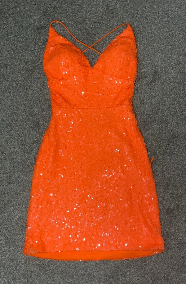 Amarra Orange Sequin Homecoming Dress Size 4 - Image 3