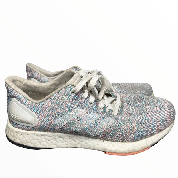 Adidas PureBOOST DPR Sneakers Knit Lace Up Grey White Chalk Coral Multi 6 - Image 2
