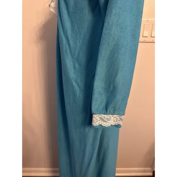 Vintage Moodsetter Nightgown Robe House Coat Blue Cottage Victorian Zip Sz.Small - Image 4