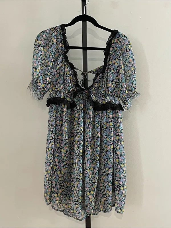 Free People Pennie Mini Dress in Black Como Size Medium - Image 3