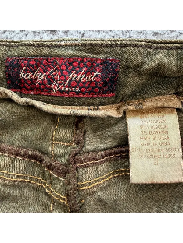Baby Phat Olive Green Wide Leg Y2K Jeans Women's 12 Embroidered Logo Low Rise - Image 5