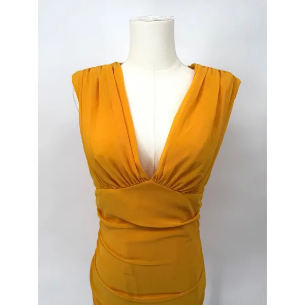 New! Amanda Uprichard Marigold Ruched Deep V‎ Mini Dress Size Small - Image 4