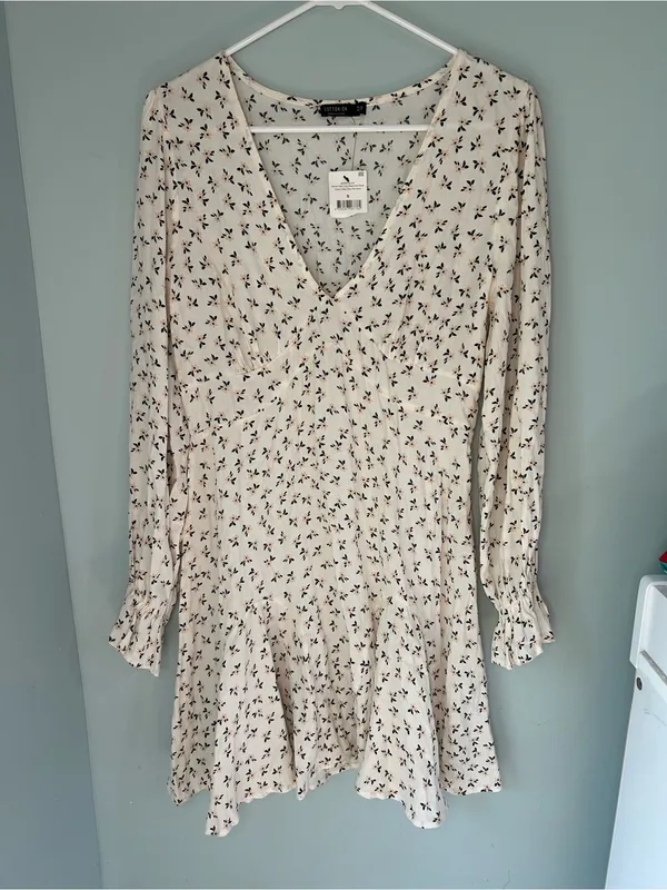 Cotton On Floral Pepa V-Neck Long Sleeve Mini Dress Ditsy Pink Sand Small - Image 8