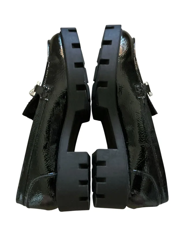 Marc fisher women’s Louann loafer shoes black patent leather chunky silver charm - Image 5