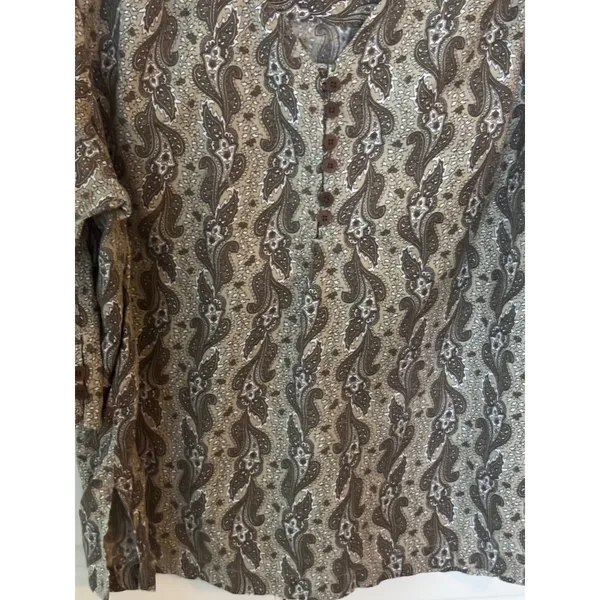 Columbia‎ Womens XL Paisley Tunic Top Olive Brown 3/4 Sleeve Button Neck AL7308 - Image 2