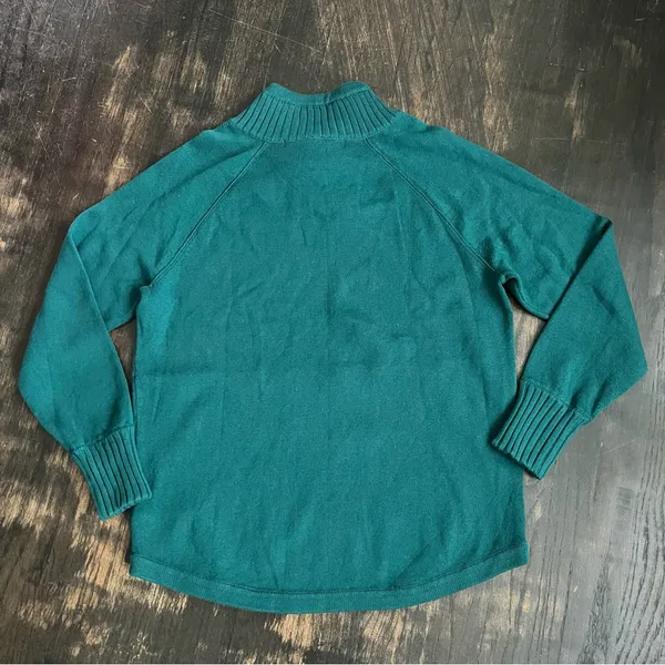 Women’s Max Studio Drawstring Mock Neck Teal Green Sweater Cotton Blend Medium - Image 2