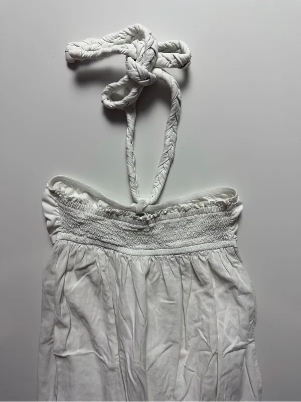 Aerie High Low Halter Braided Strap Maxi Sundress, White, Size S - Image 6