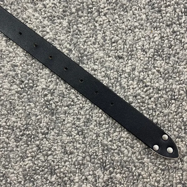Vintage Western Black Leather Edgy Floral Buckle Silver Hardware Skinny Belt - Image 8