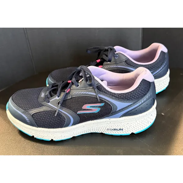Skechers 8.5 Go Run Vivid Horizon Sneakers Navy Lavender Air Cooled Goga‎ Mat - Image 8