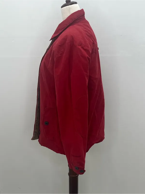 Woolrich Womens Red Quilted Plaid Lined Corduroy Trim Field Utility Jacket Small - Image 5