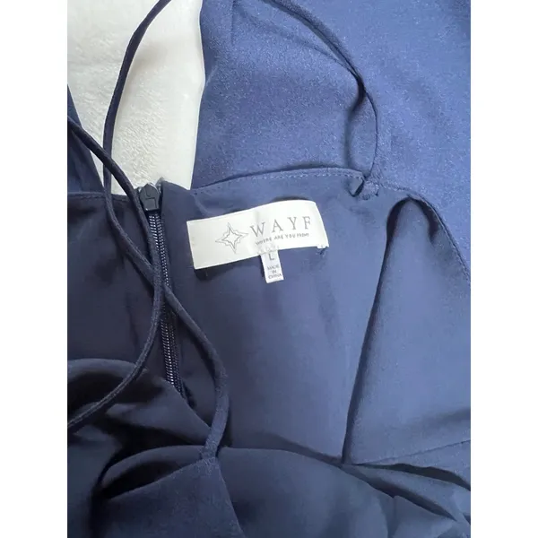 WAYF Women's Spaghetti Strap Wide Leg Sweetheart Neck Navy Jumpsuit Size Large - Image 4
