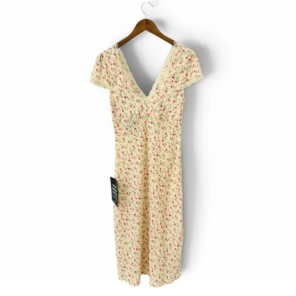 Lulus Liv Light Yellow Ditsy Floral Slip Midi Dress size M NWT - Image 3