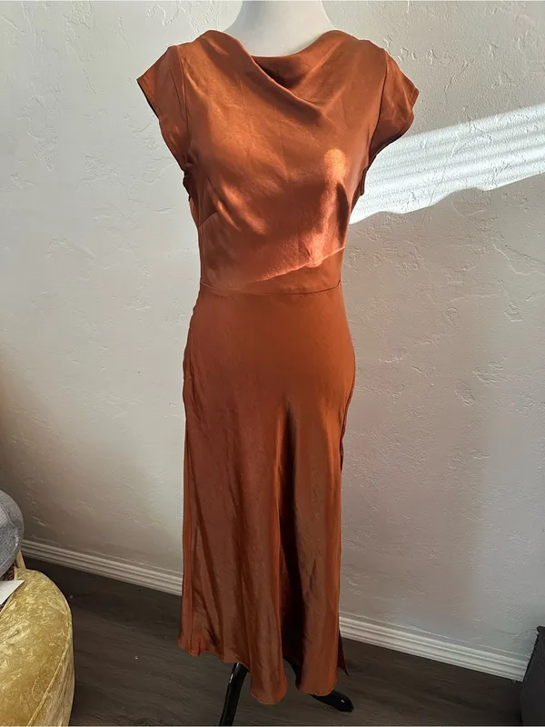 Hello Molly GET IN FORMATION SATIN MIDI DRESS BROWN us 4 - Image 4
