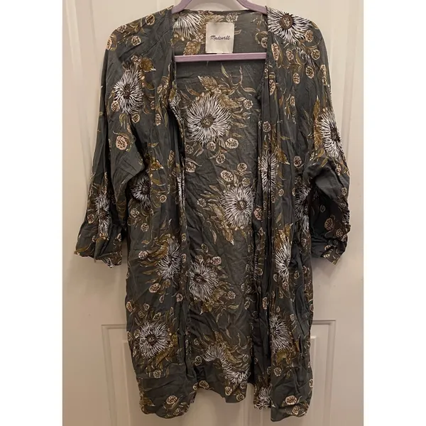 Madewell Grey Floral Cotton Robe Cardigan Duster Open Front Medium‎ Boho - Image 2