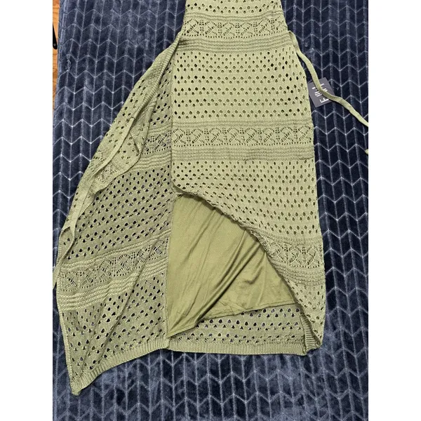 Lulus Green Crochet Knit Tie Halter Neck Wrap Midi Dress Sleeveless Small NWT - Image 6