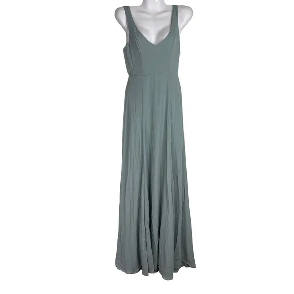 Show Me Your Mumu Jenn‎ Maxi Dress in Silver Sage Crisp Blue V Neck| XXS | NWT - Image 2