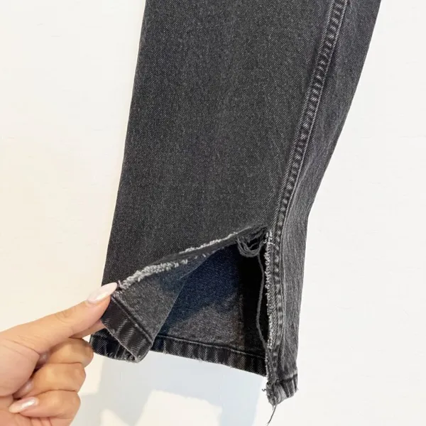 HM Jeans Size 8 Black Faded Distressed High Rise Straight‎ Split Hem Mall Goth - Image 4