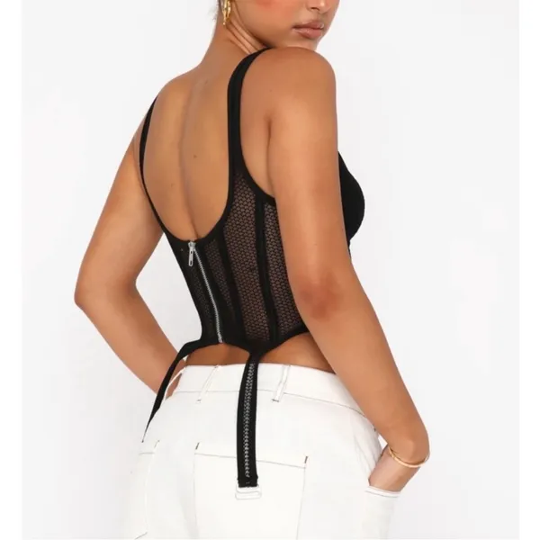 NWOT White Fox Boutique Black Mesh Corset Top - Image 7