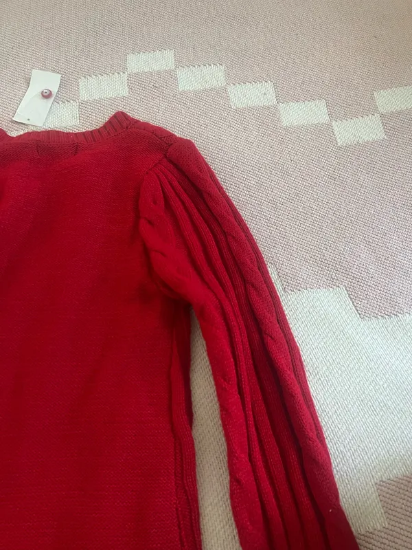 Midnight Doll Red Baby Pink Bow Coquette Open Knit Sweater Dress Winter Fall New - Image 5