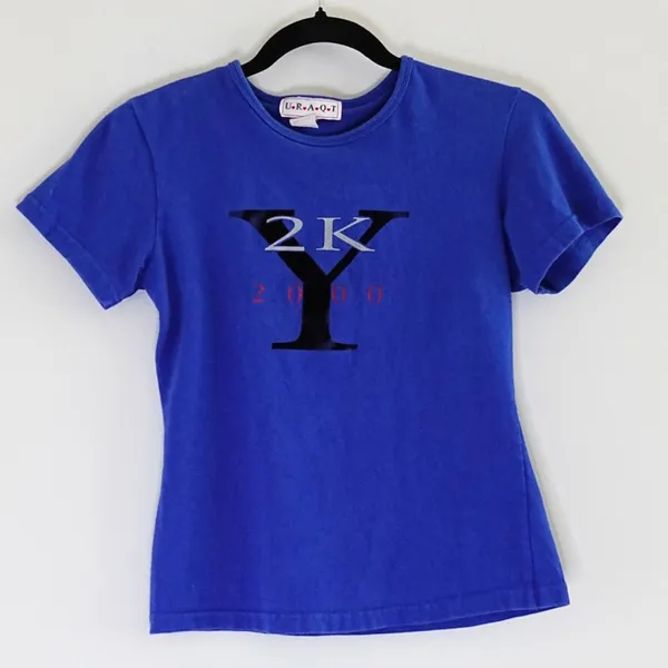 Vintage 90s Royal Blue Year 2000 Y2K T-Shirt Graphic Size Size M - Image 2