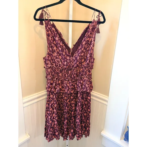 Ulla Johnson Noelle Floral Silk Blend Mini Dress Burgundy Ruffle Tassel 4 - Image 2