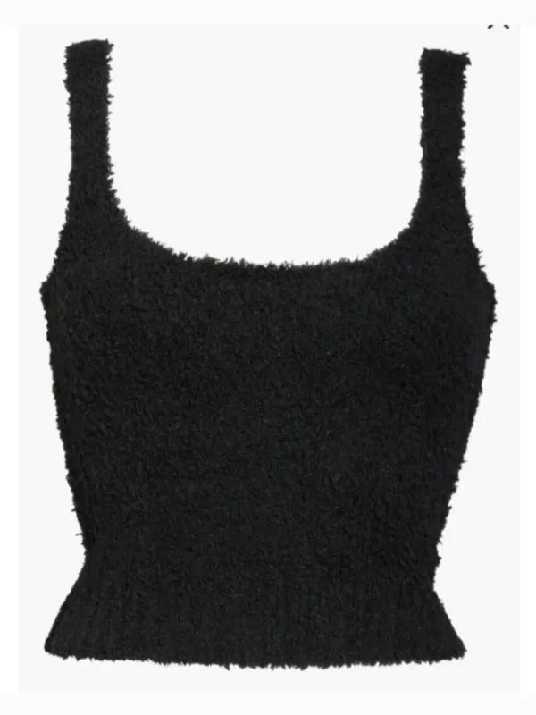 Skims Cozy Knit Fuzzy Teddy Sherpa Tank Top Black Onyx Stretch Size XS Women's - Image 2