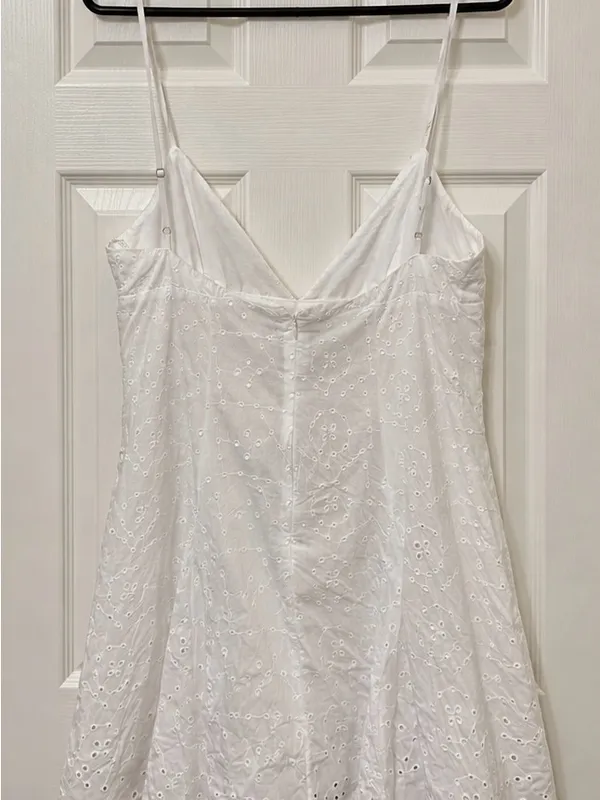 Zara White Eyelet Spaghetti Strap Mini Dress - Image 4