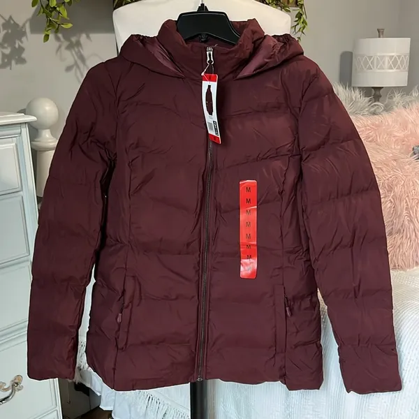Puffer Coat Ski Jacket 32 Degrees Burgundy Maroon Womens Medium Hooded - Image 8