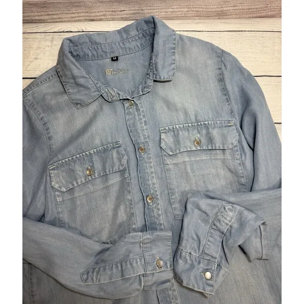 Kut from the Kloth Womens Denim Jean Button Up Shirt MEDIUM Blue - Image 7