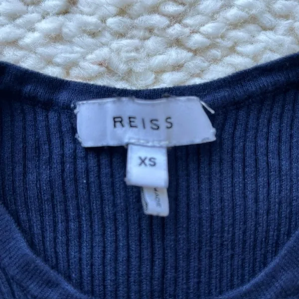 REISS Josephine Ribbed Knit Drawstring Midi‎ Dress Sleeveless Navy Blue XS - Image 7