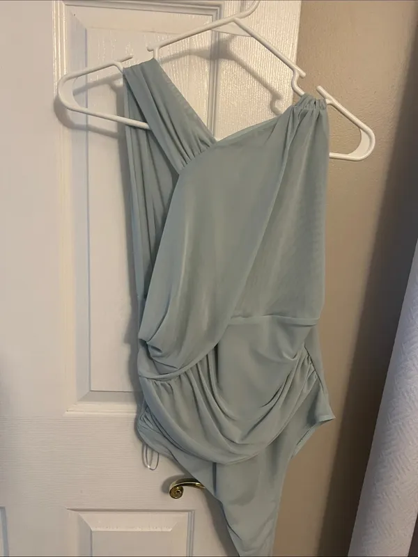 ZARA One-Shoulder Draped Bodysuit in light blue - Image 2