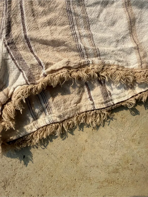 Boho Linen Blend Striped Fringe Shorts Beach Coastal Cottagecore‎ Women M - Image 3